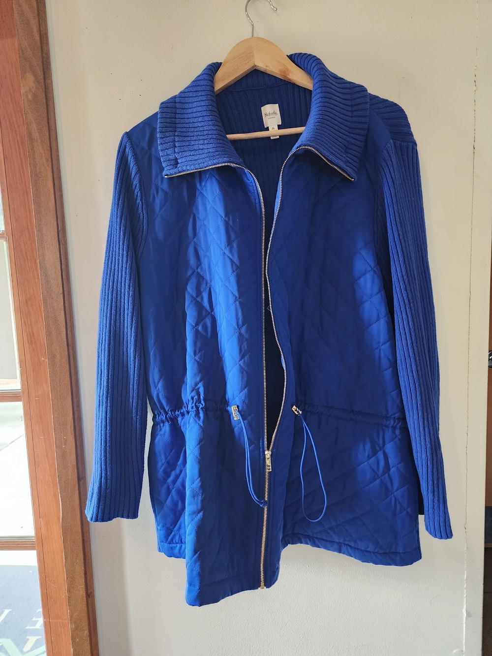Rafaella Royal Blue Quilted Zip-Front Puffer with Ribbed Sleeves